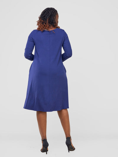 Leila 3/4 Sleeve Tent Knee Length Dress - Navy