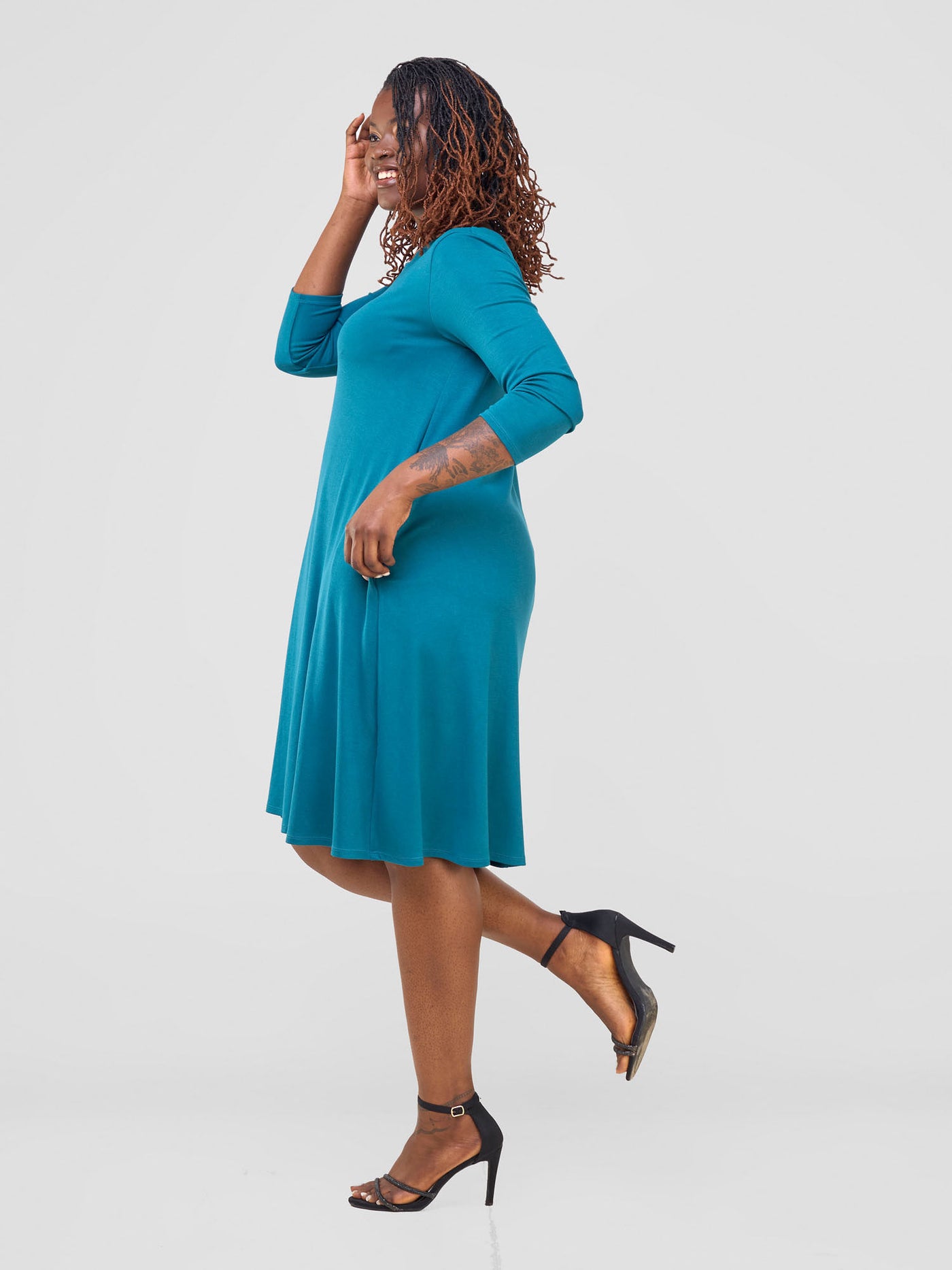 Leila 3/4 Sleeve Tent Knee Length Dress - Teal