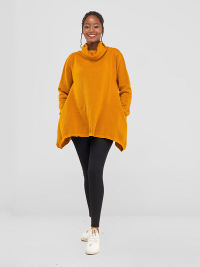 Vivo Cowl Neck Knit Sweater - Mustard - Shopzetu