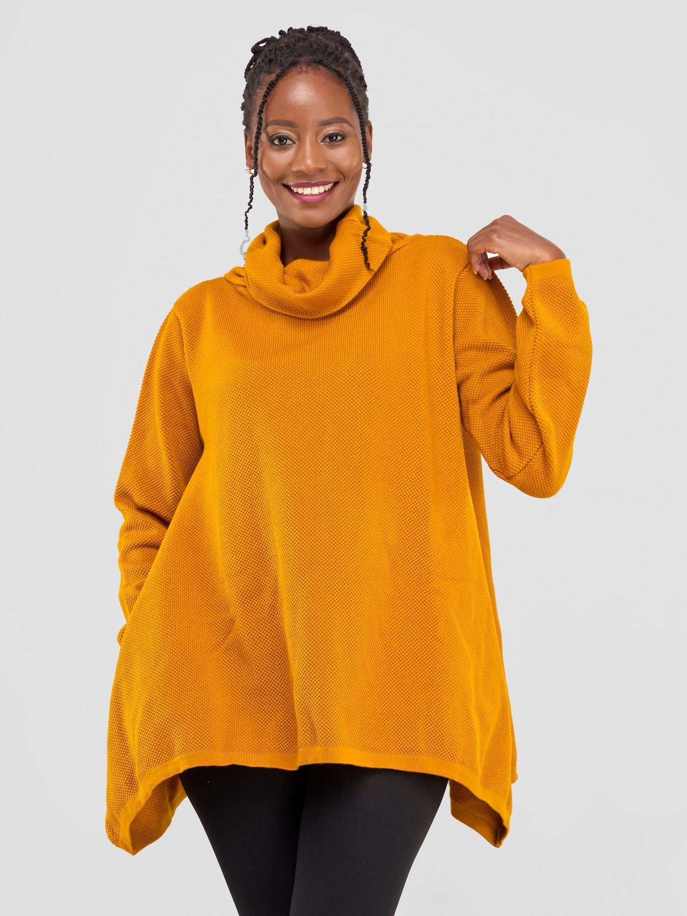 Vivo Cowl Neck Knit Sweater - Mustard - Shopzetu