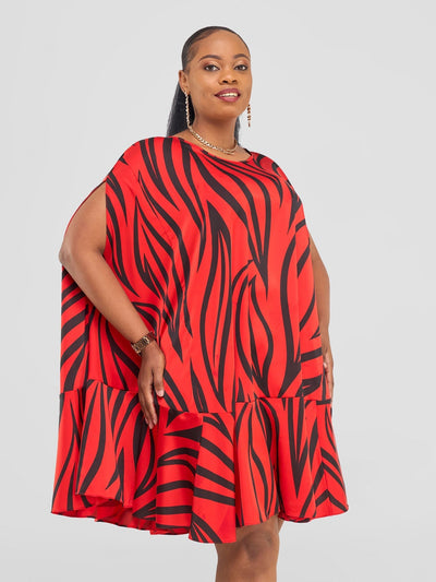 Vivo Chidii Cape Dress - Red / Black Ameli Print - Shopzetu