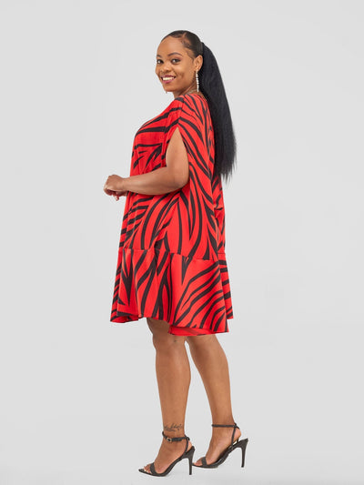 Vivo Chidii Cape Dress - Red / Black Ameli Print - Shopzetu