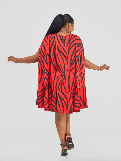 Vivo Chidii Cape Dress - Red / Black Ameli Print - Shopzetu