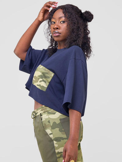 Zoya Temo Crop T- Shirt - Navy / Green Camo