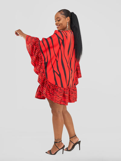 Vivo Chidii Tunic Dress With Frills - Red / Black Sidi Print - Shopzetu