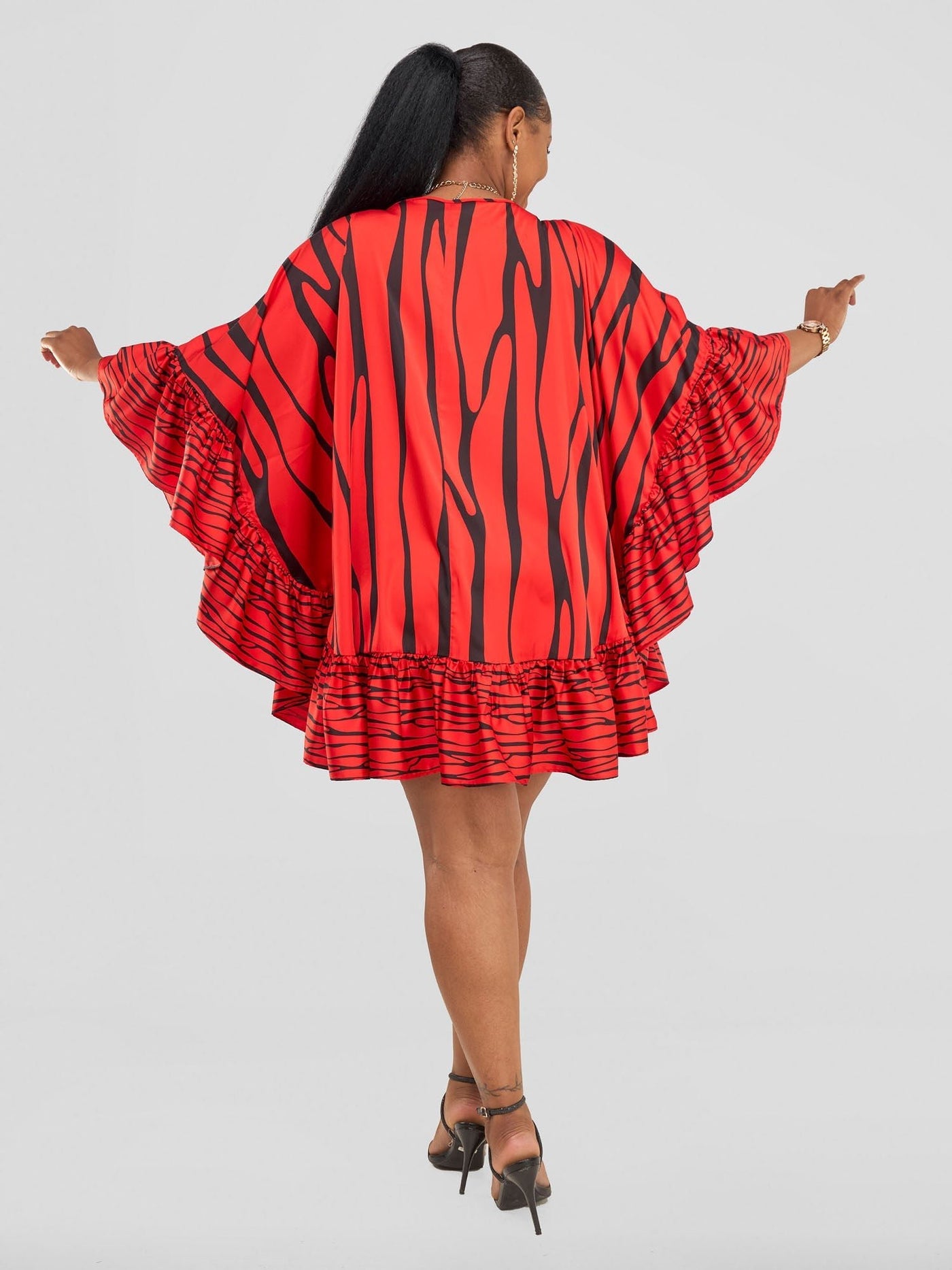 Vivo Chidii Tunic Dress With Frills - Red / Black Sidi Print - Shopzetu