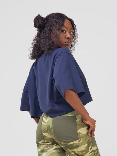 Zoya Temo Crop T- Shirt - Navy / Green Camo