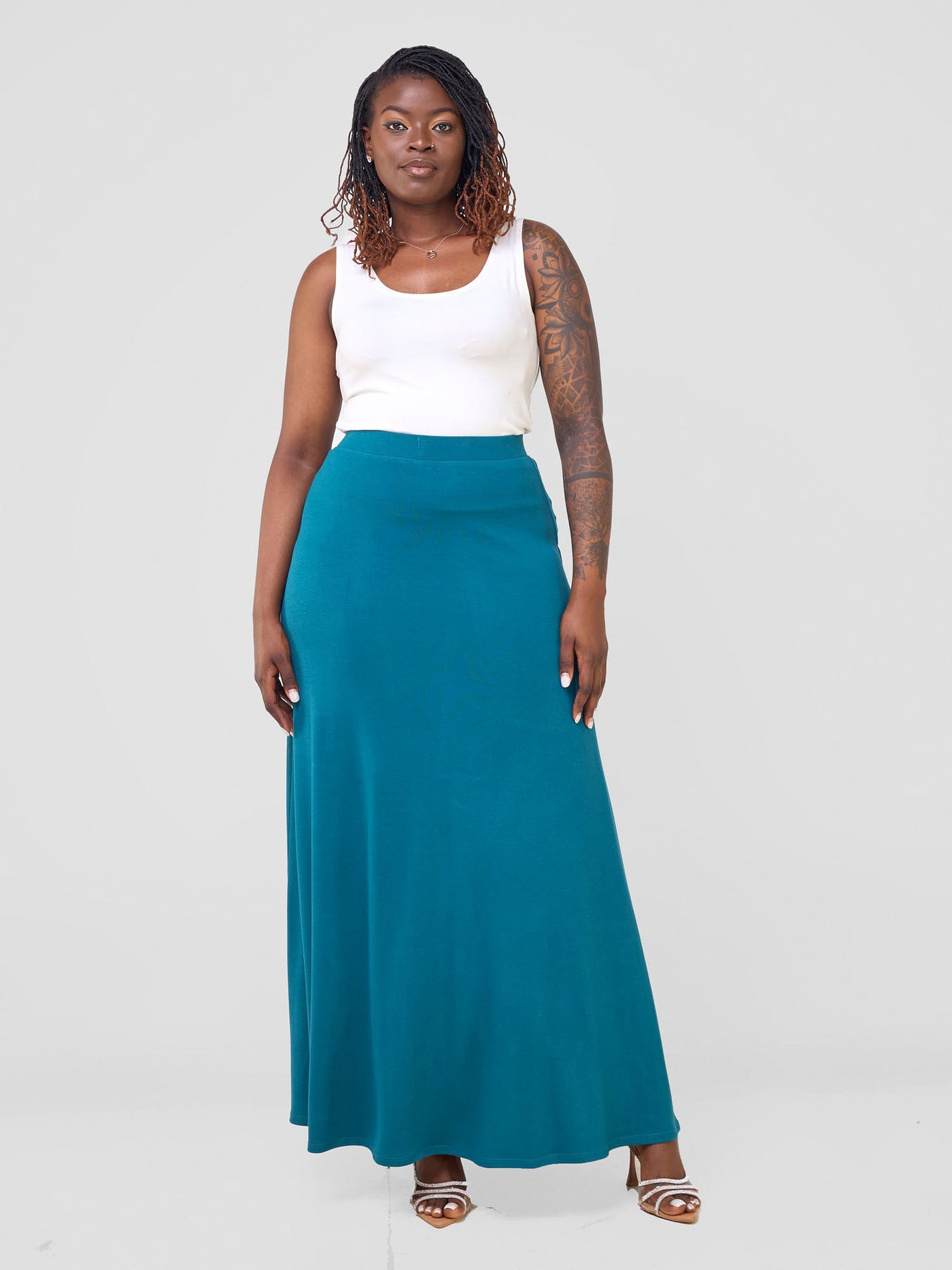 Basic A-line Maxi Skirt -Teal