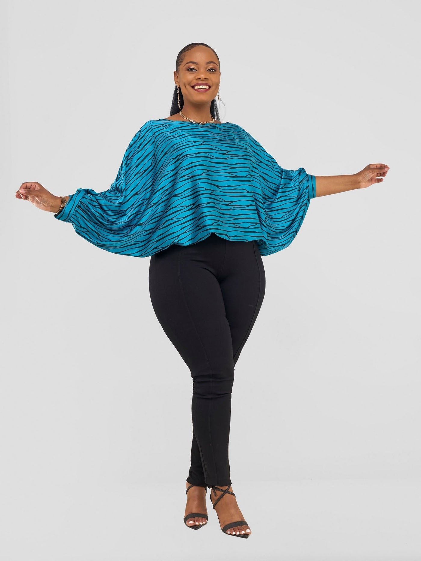 Vivo Chidii Batwing Top - Teal / Black Sidi Print - Shopzetu