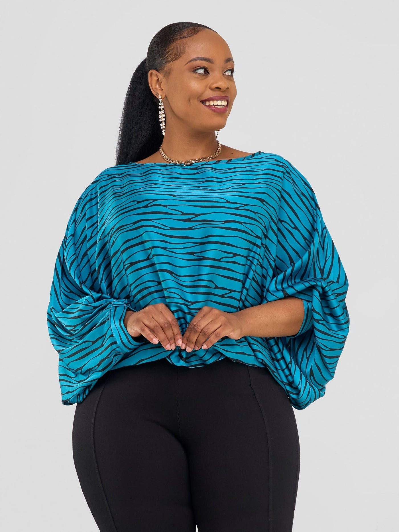 Vivo Chidii Batwing Top - Teal / Black Sidi Print - Shopzetu