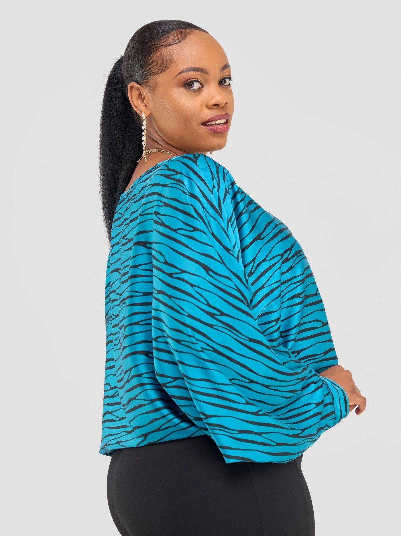 Vivo Chidii Batwing Top - Teal / Black Sidi Print - Shopzetu