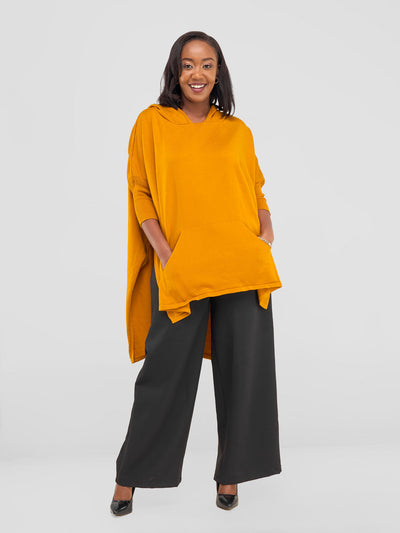 Vivo Hoodie High Low Poncho - Mustard