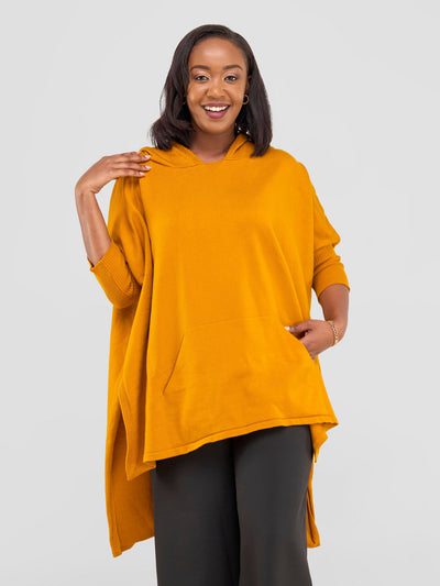 Vivo Hoodie High Low Poncho - Mustard