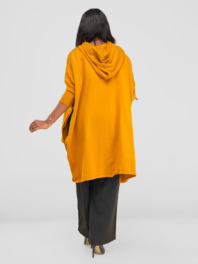 Vivo Hoodie High Low Poncho - Mustard