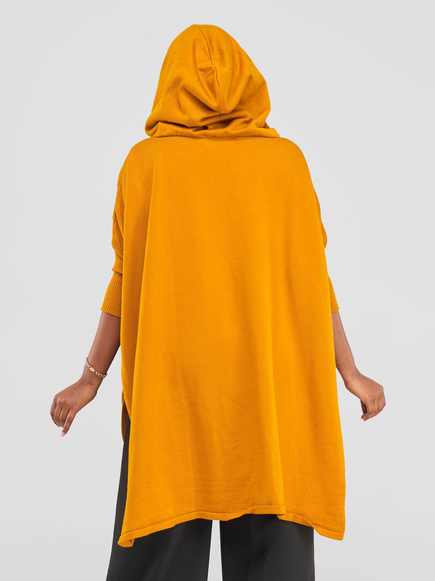 Vivo Hoodie High Low Poncho - Mustard