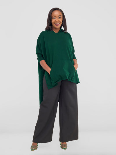 Hoodie High Low Poncho - Forest Green