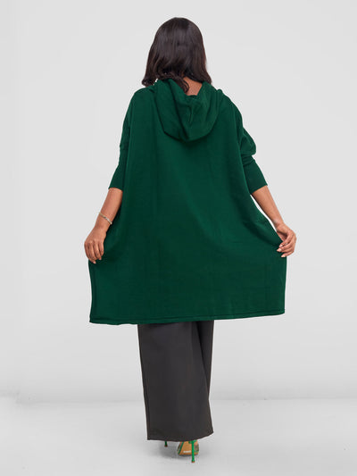 Hoodie High Low Poncho - Forest Green