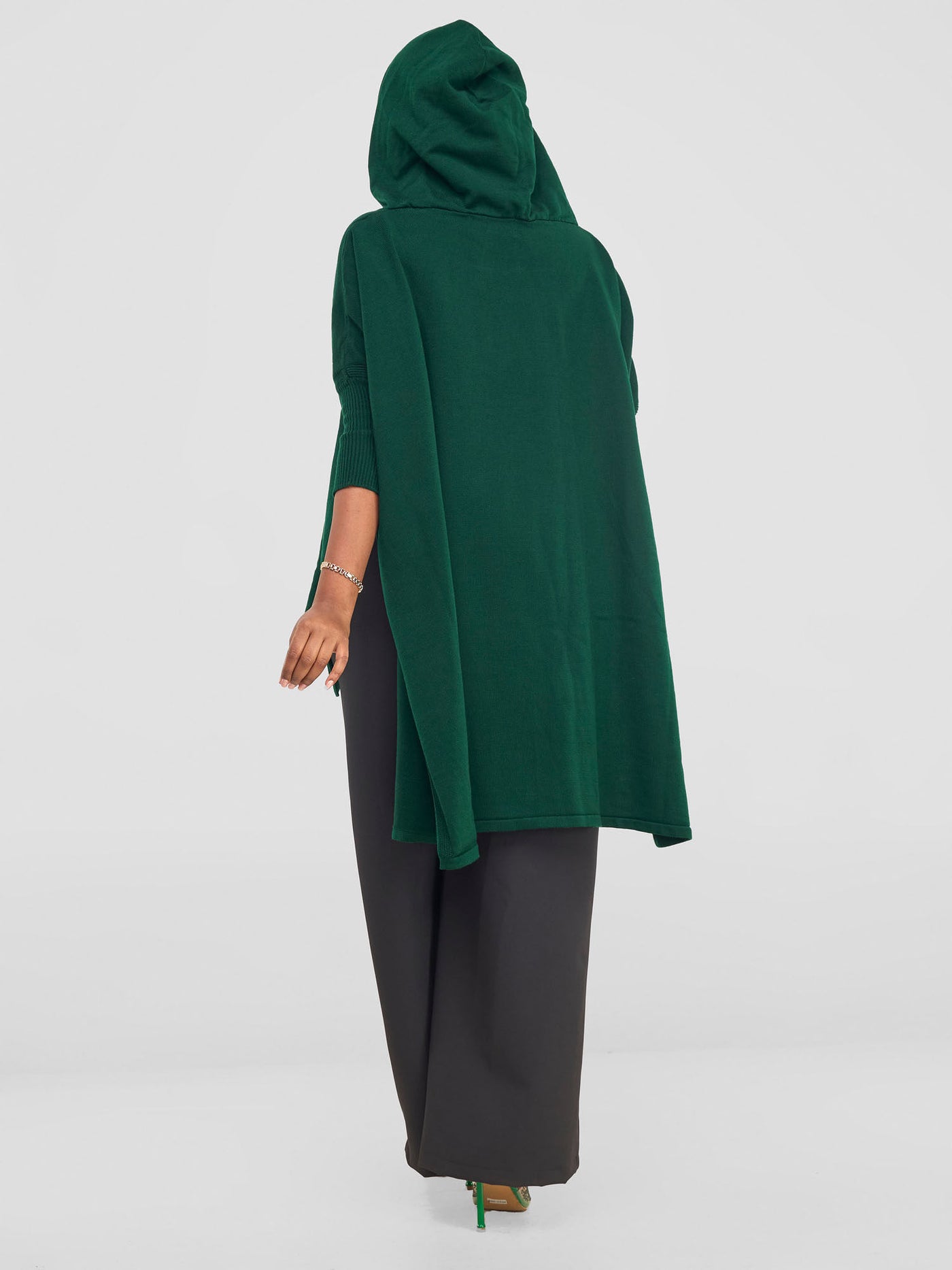 Hoodie High Low Poncho - Forest Green