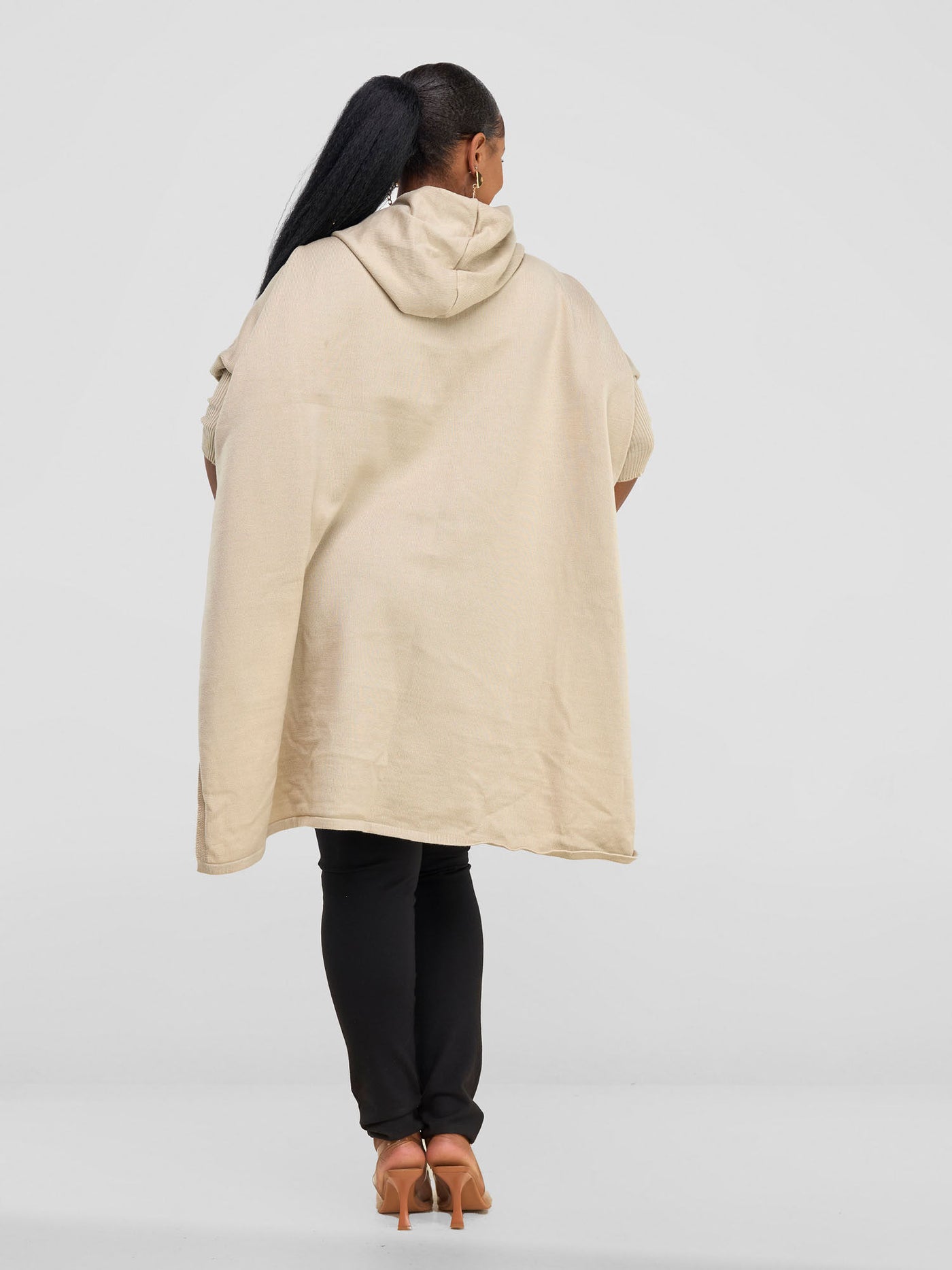 Vivo Hoodie High Low Poncho - Beige