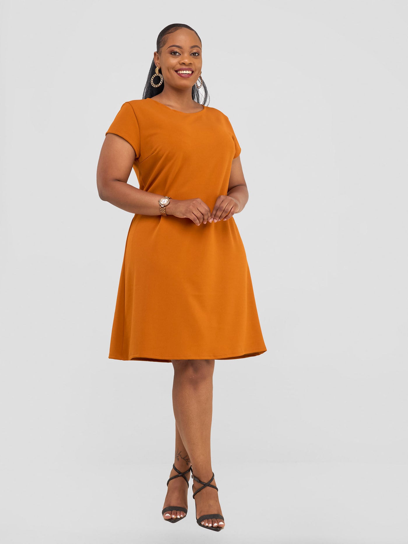 Vivo Imara Cap Sleeve A-Line Dress - Rust