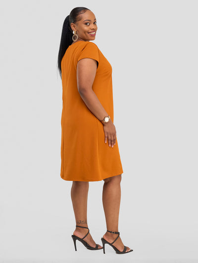 Vivo Imara Cap Sleeve A-Line Dress - Rust