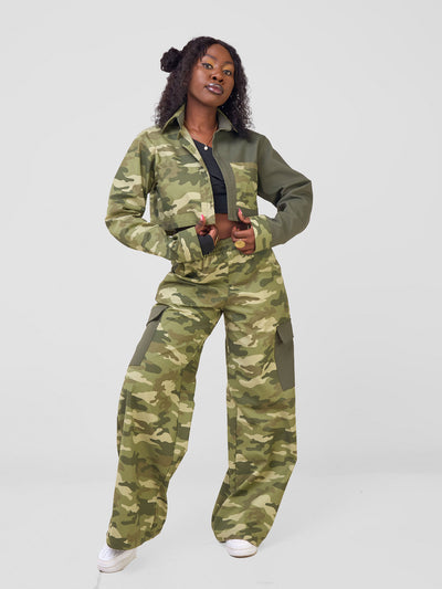 Zoya Temo Cropped Jacket - Green Camo