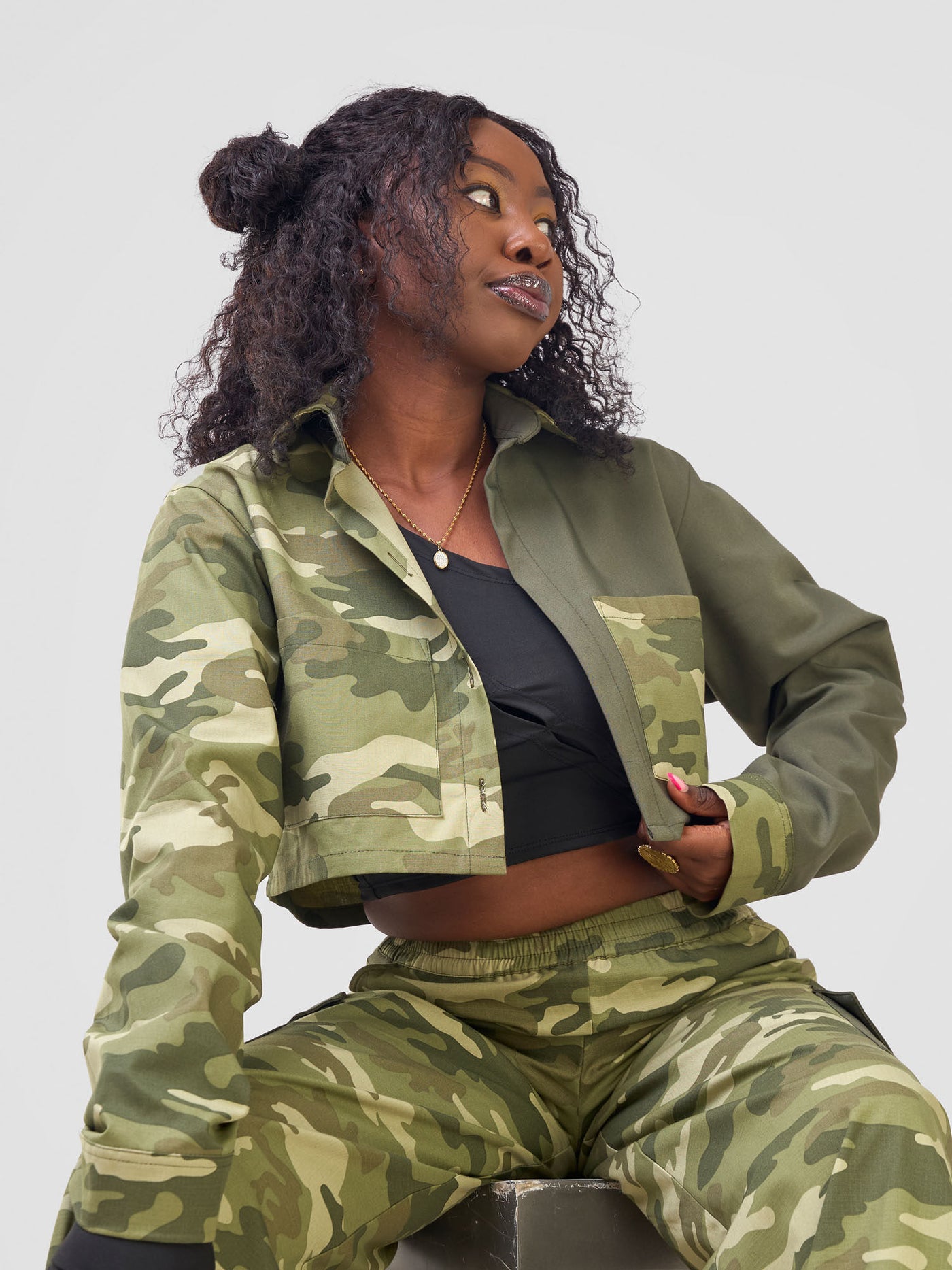 Zoya Temo Cropped Jacket - Green Camo