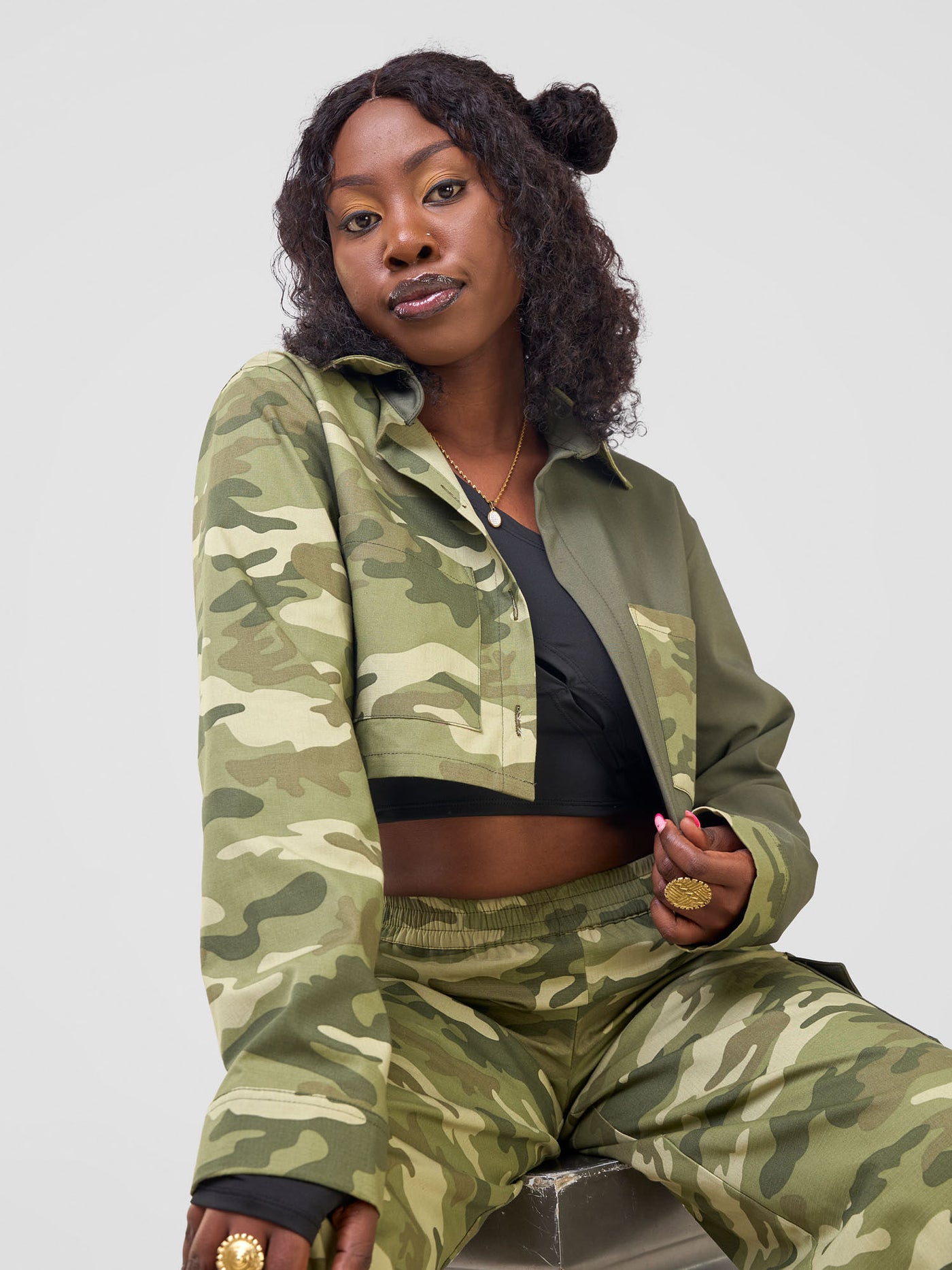 Zoya Temo Cropped Jacket - Green Camo