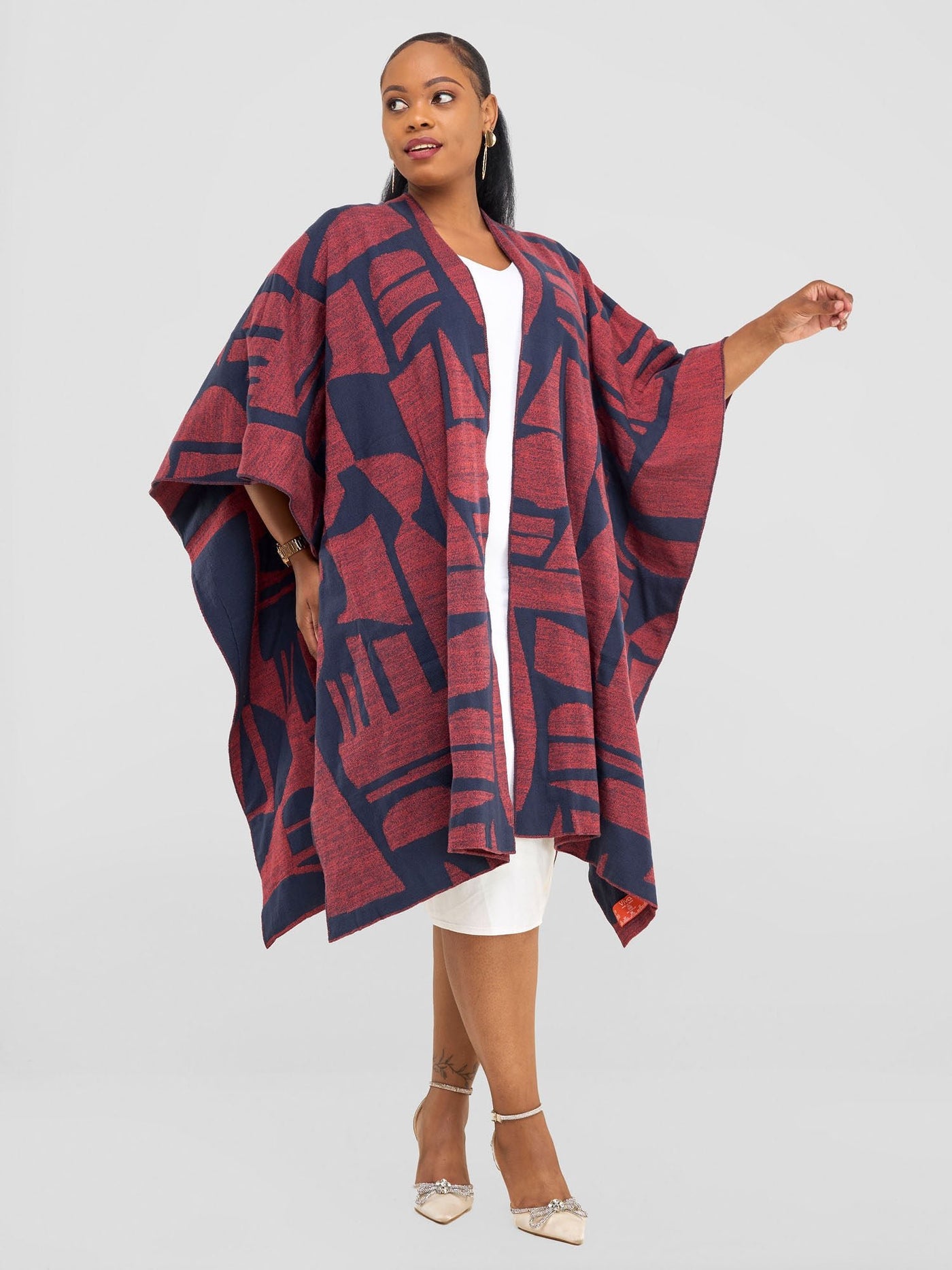 Vivo Reversible Poncho without Fringes - Coral / Grey Samba Print - Shopzetu