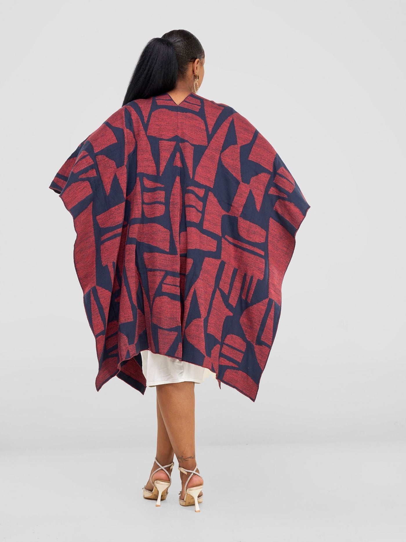 Vivo Reversible Poncho without Fringes - Coral / Grey Samba Print - Shopzetu