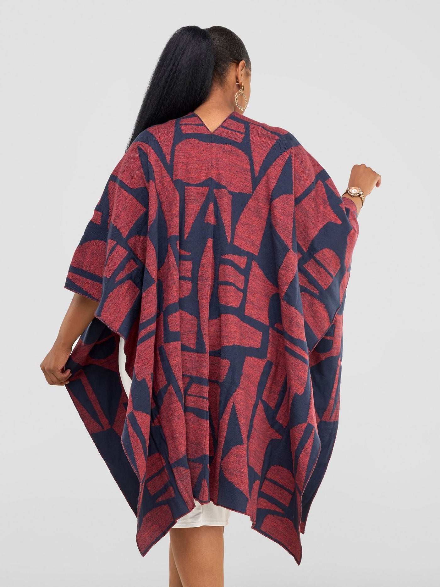 Vivo Reversible Poncho without Fringes - Coral / Grey Samba Print - Shopzetu