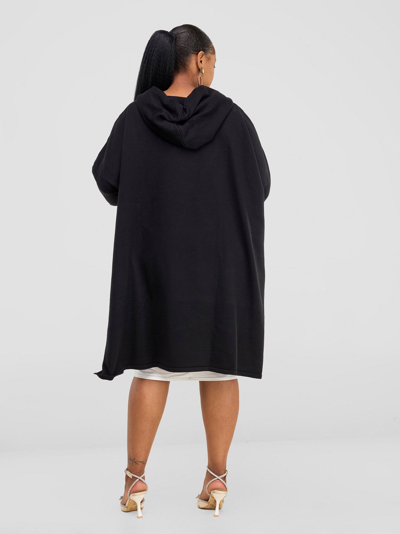 Vivo Hoodie High Low Poncho - Black