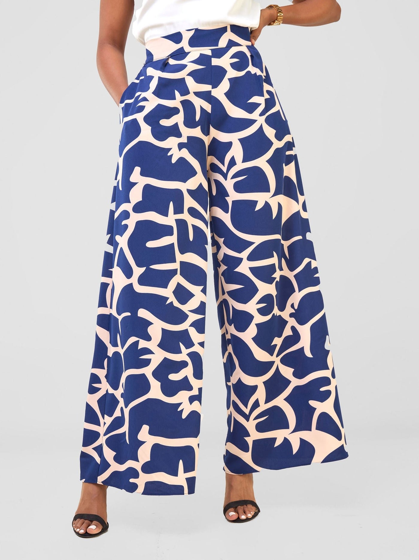 Vivo Basic Crepe Pants - Navy / Peach Liwa Print - Shopzetu