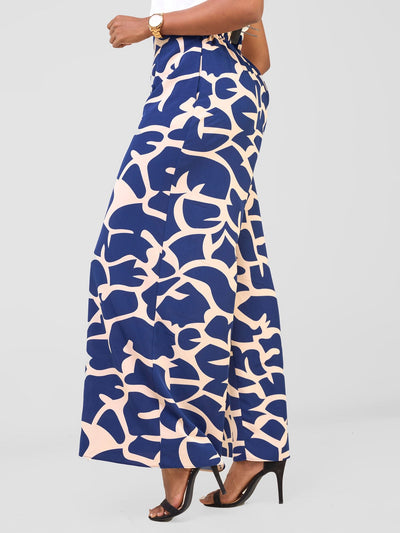 Vivo Basic Crepe Pants - Navy / Peach Liwa Print - Shopzetu