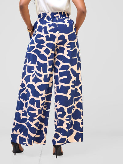 Vivo Basic Crepe Pants - Navy / Peach Liwa Print - Shopzetu