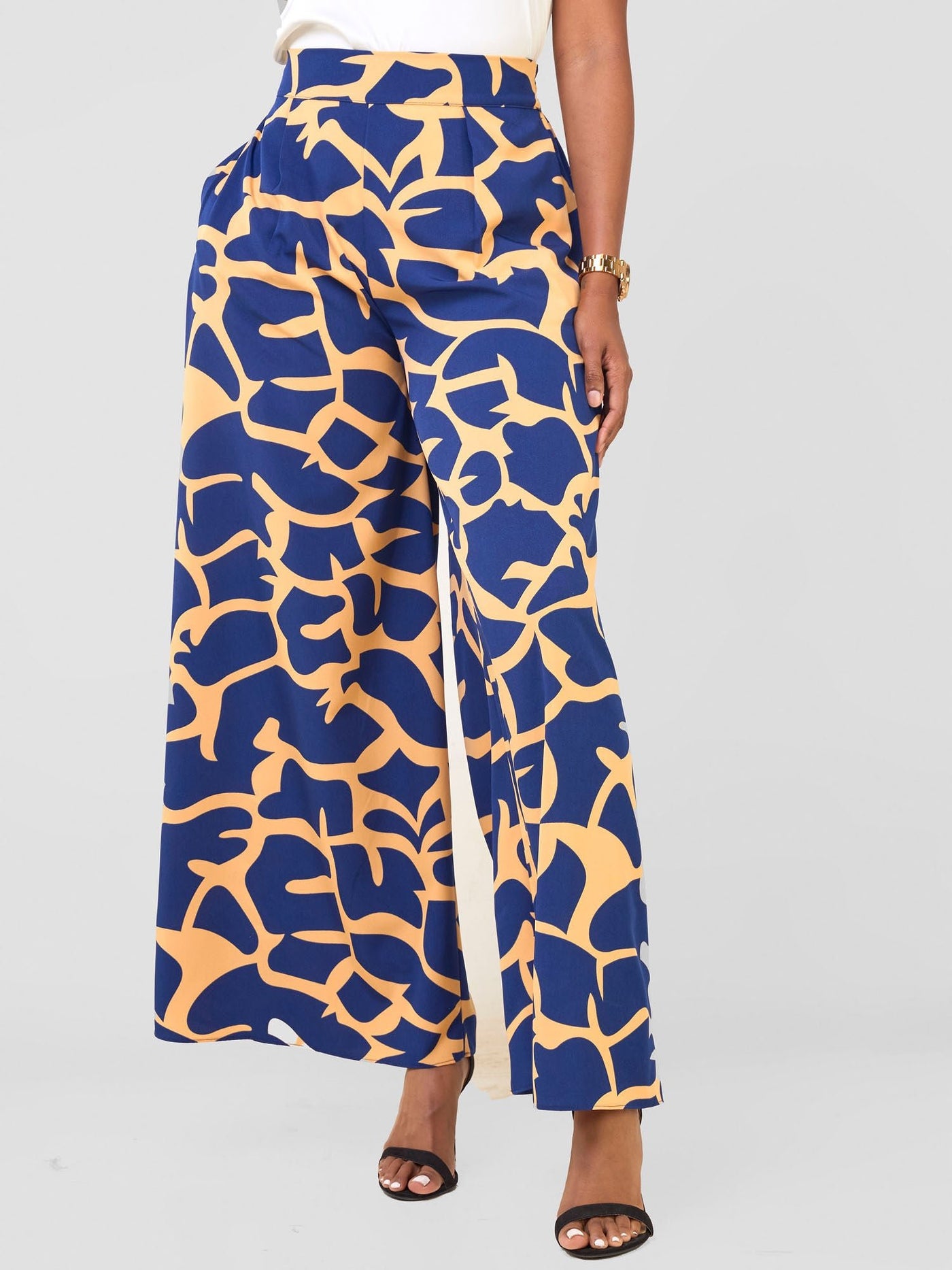 Vivo Basic Crepe Pants - Navy / Orange Liwa Print - Shopzetu