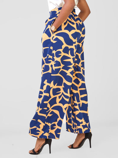 Vivo Basic Crepe Pants - Navy / Orange Liwa Print - Shopzetu