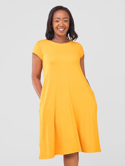 Leila Cap Sleeve Tent Knee Length Dress - Mustard