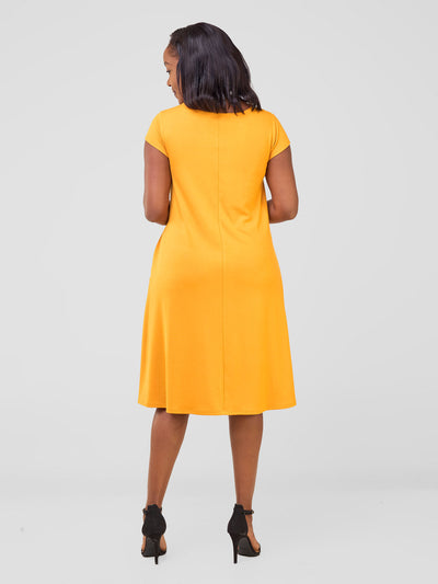 Leila Cap Sleeve Tent Knee Length Dress - Mustard