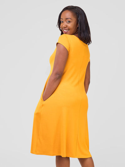 Leila Cap Sleeve Tent Knee Length Dress - Mustard