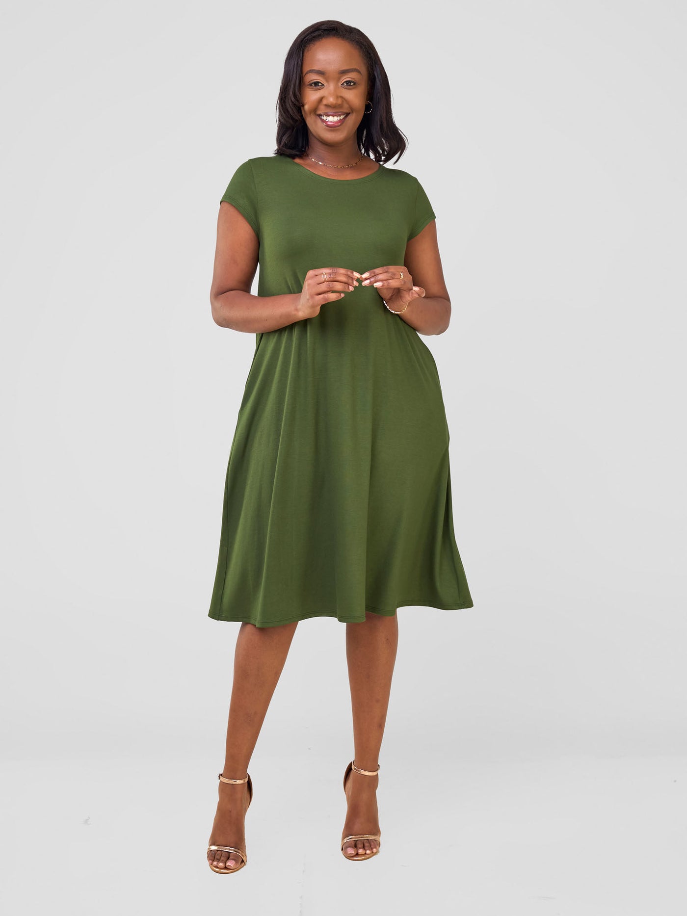 Leila Cap Sleeve Tent Knee Length Dress - Hunters