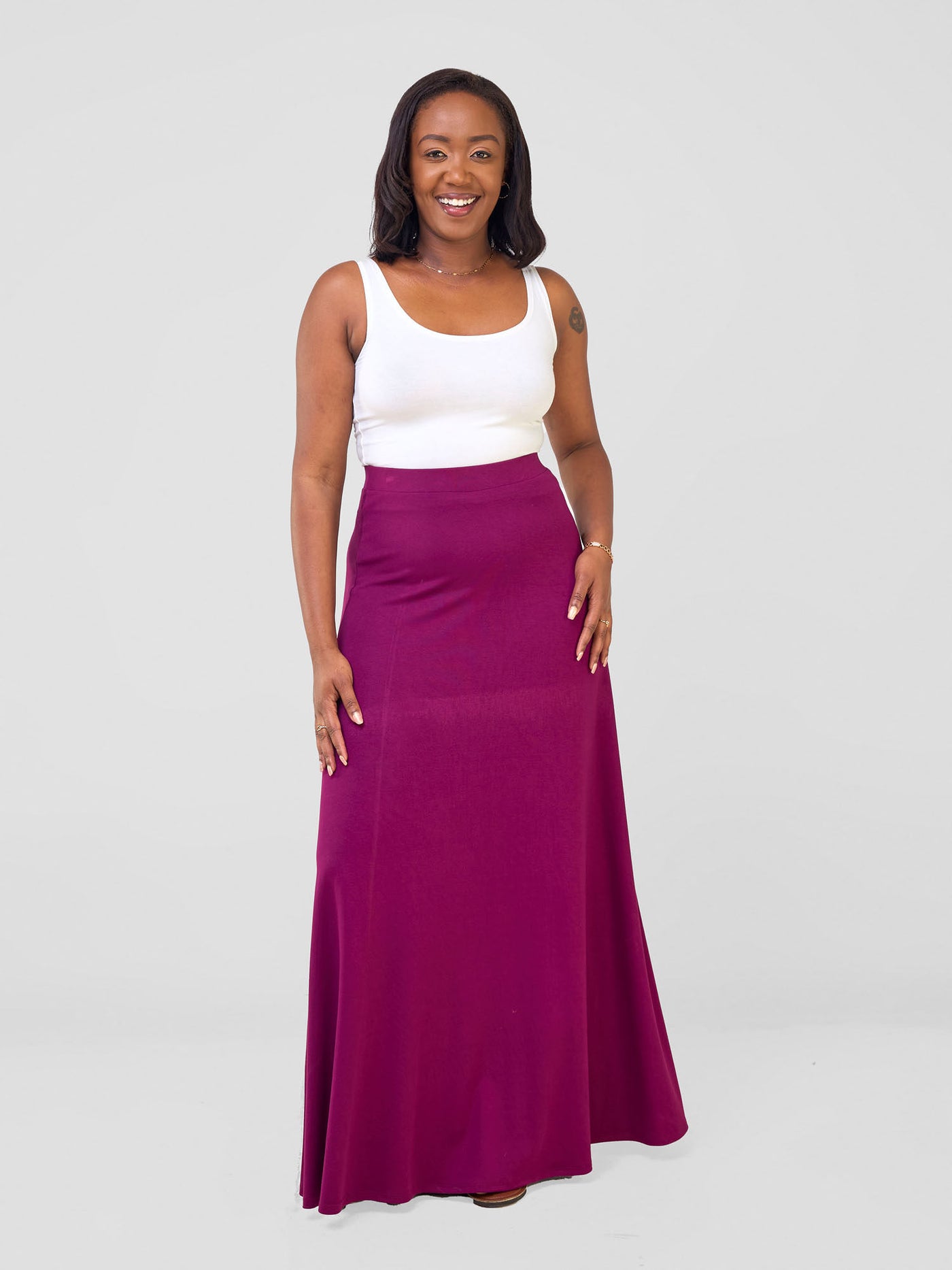 Basic A-line Maxi Skirt - Burgundy