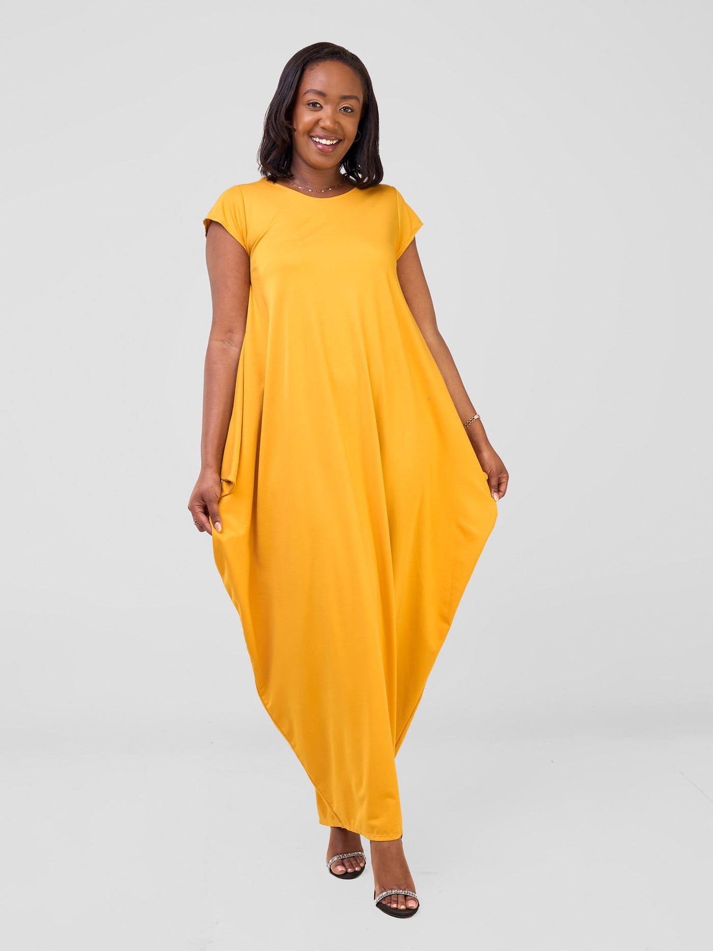 Zanzi Side Cowl Maxi Dress - Mustard