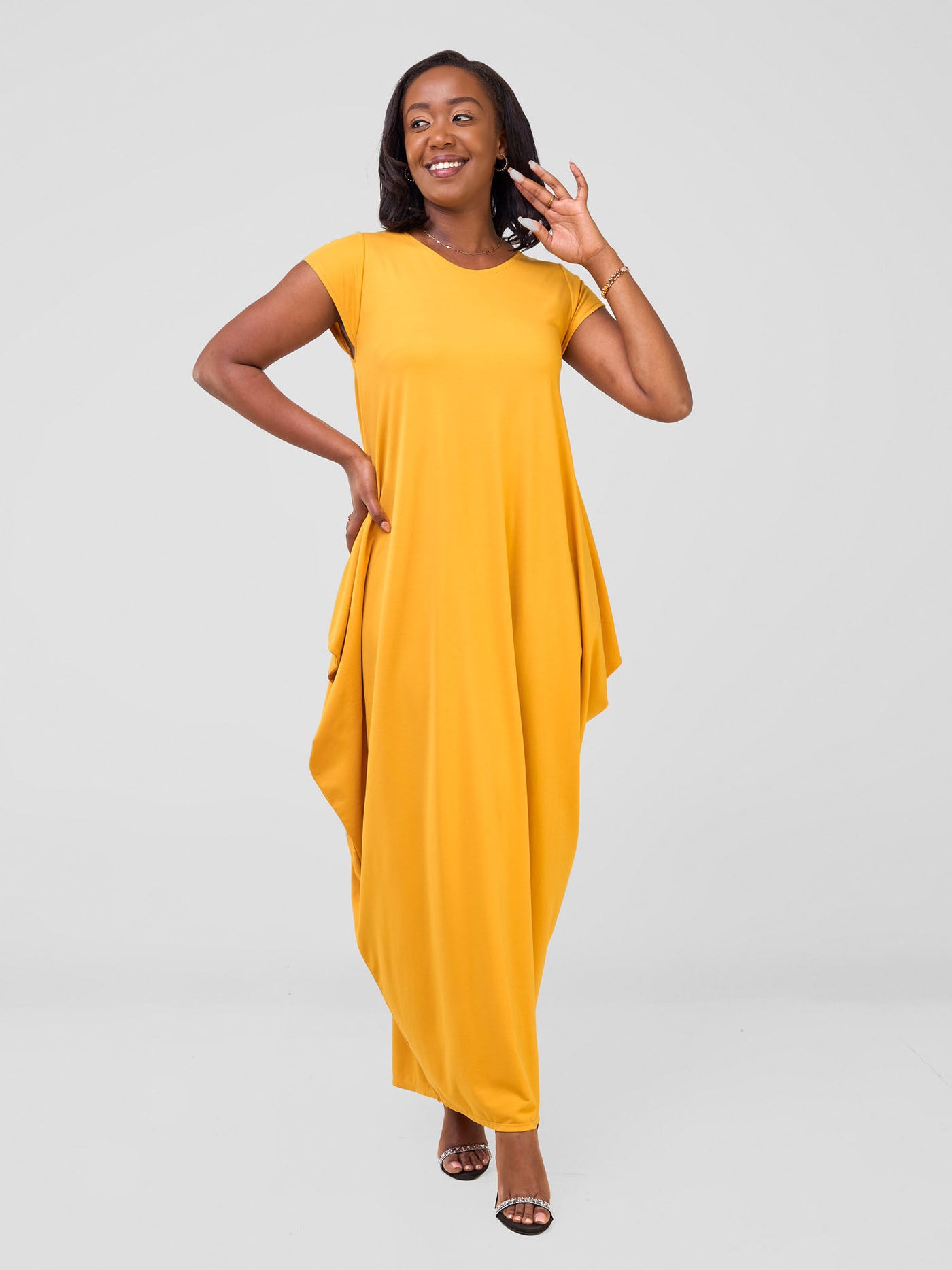 Zanzi Side Cowl Maxi Dress - Mustard