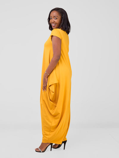 Zanzi Side Cowl Maxi Dress - Mustard