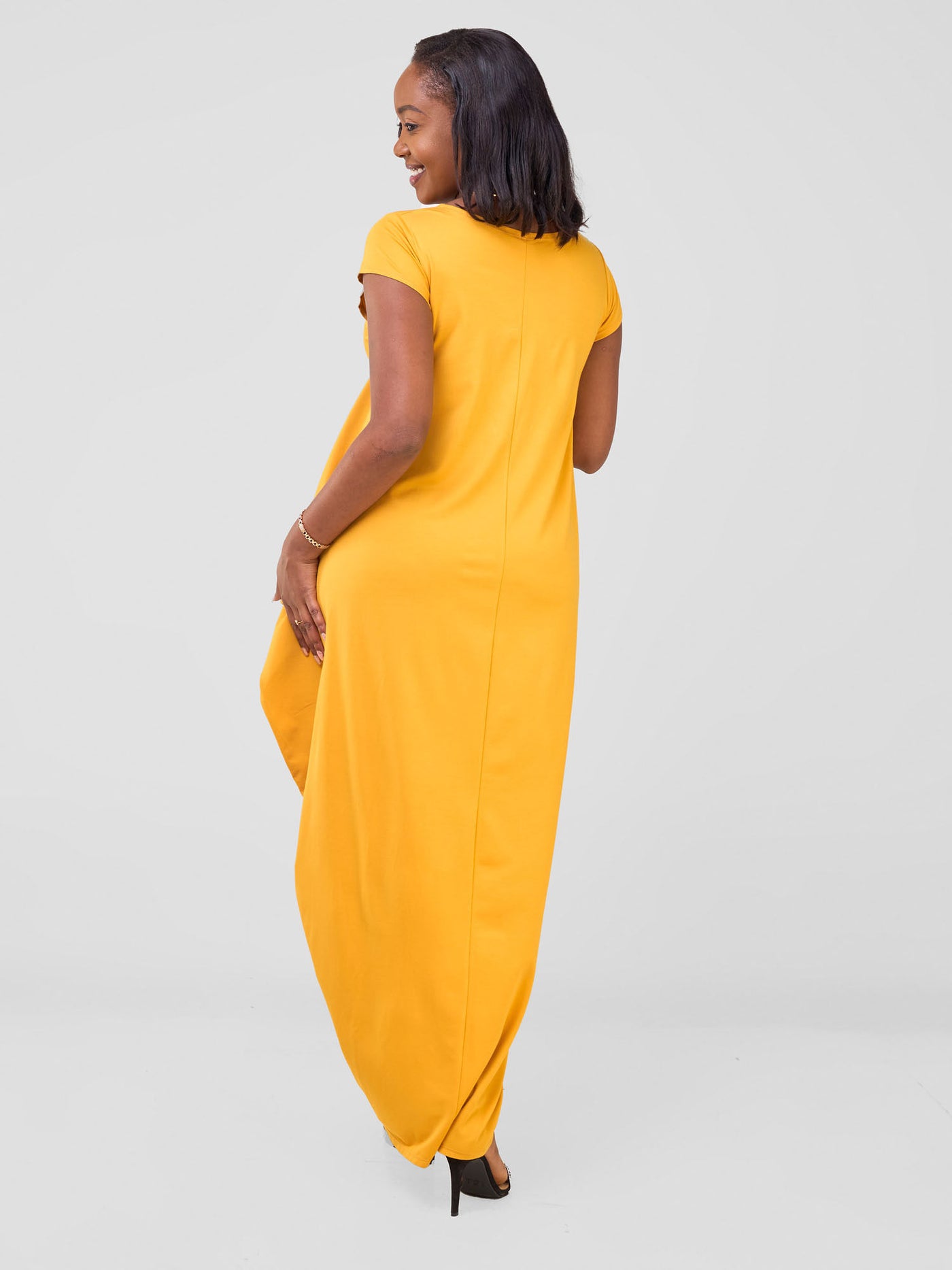 Zanzi Side Cowl Maxi Dress - Mustard