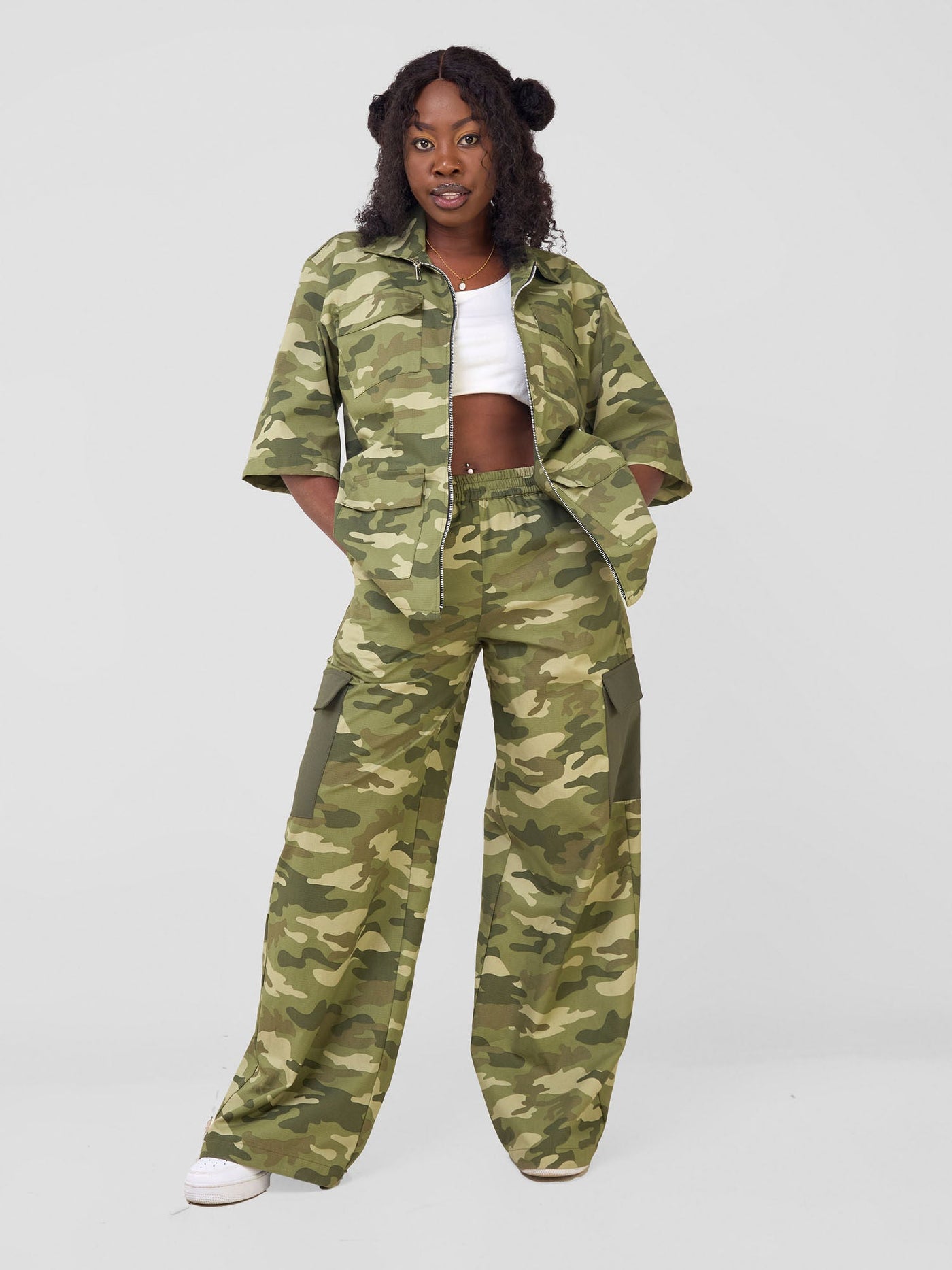 Zoya Temo Straight Leg Pants - Camo Green