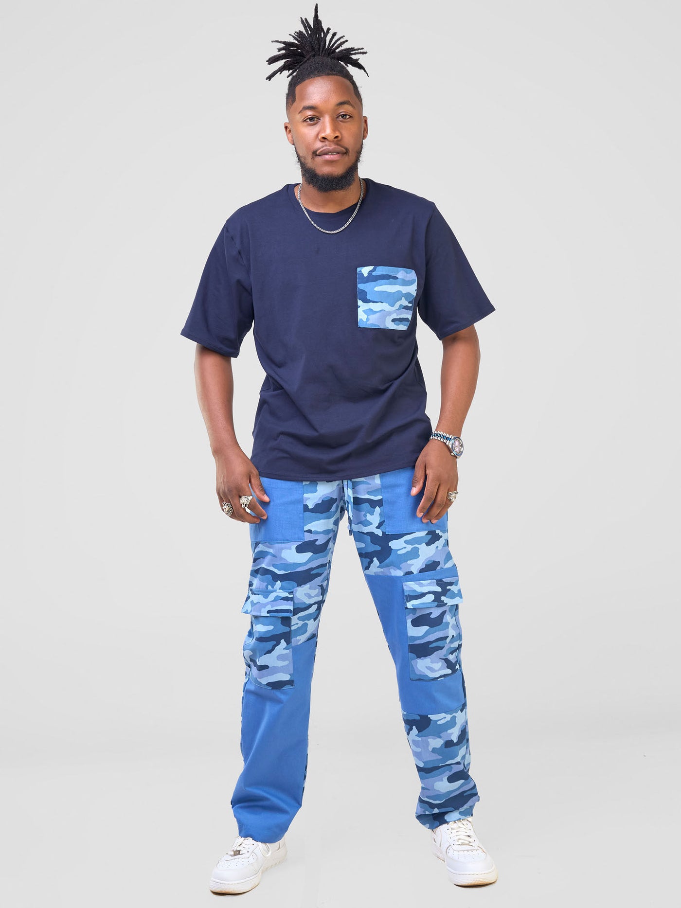 Zoya Temo Men's Patched Straight Leg Pants - Blue Camo / Blue