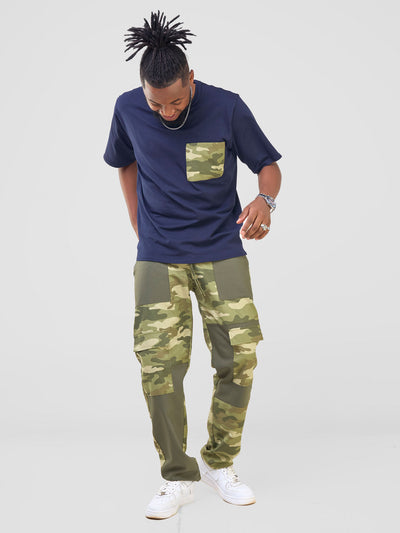 Zoya Temo Men's Patched Straight Leg Pants - Green Camo / Green