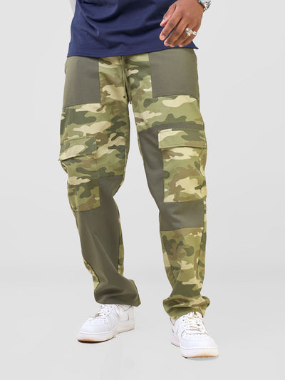 Zoya Temo Men's Patched Straight Leg Pants - Green Camo / Green